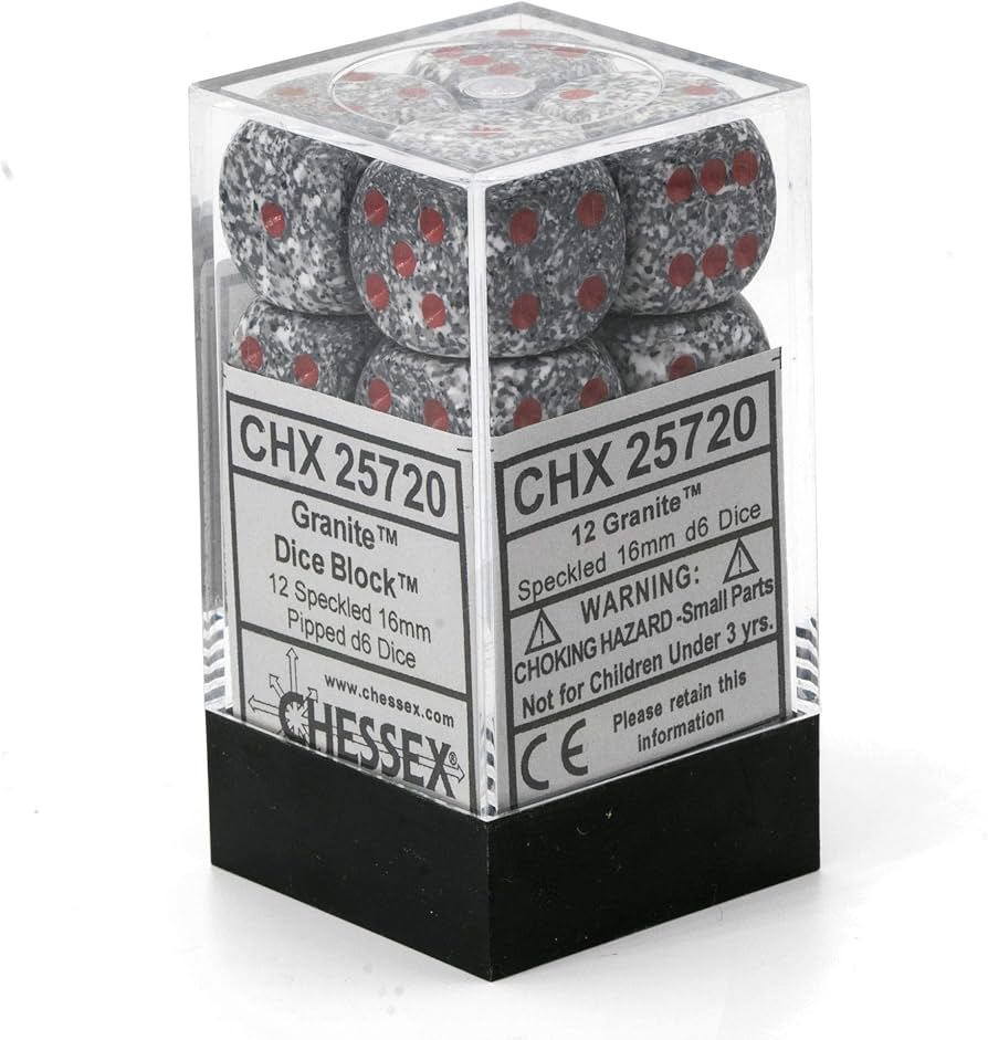 Chessex D6 16mm Dice Block (12 dice) - Speckled