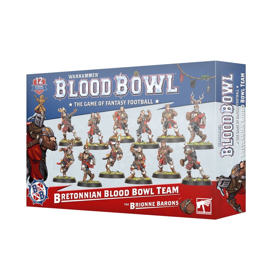 Blood Bowl Bretonnian Team – The Brionne Barons, noble human players in heraldic armour. Official Games Workshop team available at Game Roost NZ.