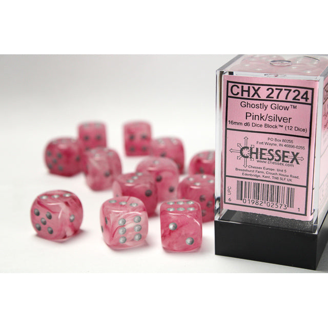 Chessex D6 16mm Dice Block (12 dice) - Ghostly Glow