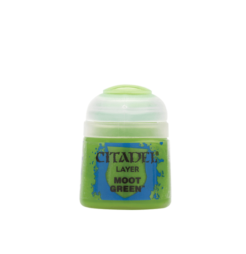 Citadel Layer Moot Green 12ml (22-24) – bright neon green acrylic paint by Games Workshop for miniature highlights, available at Game Roost.