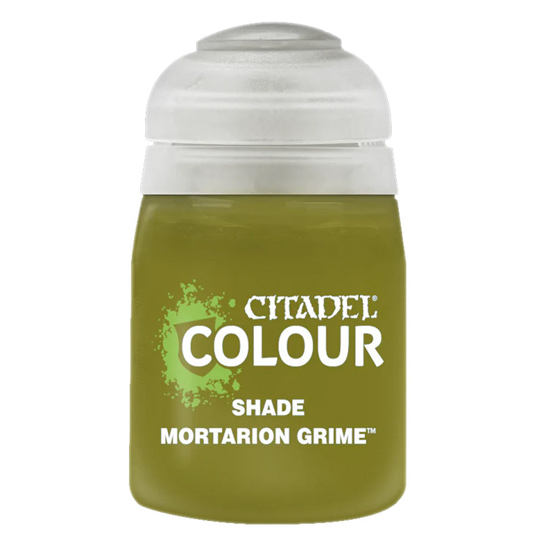 Citadel Shade Mortarion Grime 18ml (24-32) – dirty green wash by Games Workshop for weathering Warhammer miniatures, available at Game Roost