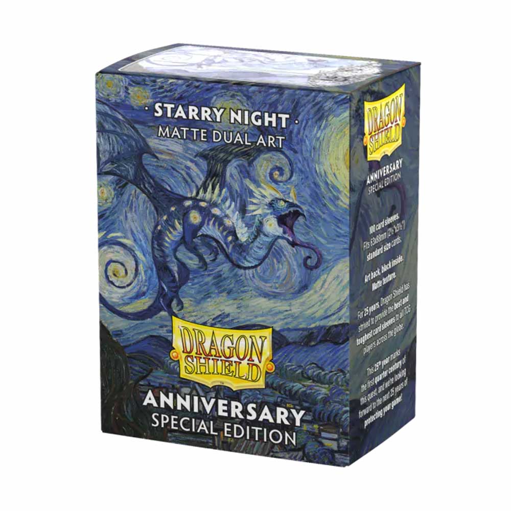 Dragon Shield Starry Night Sleeves featuring a vibrant, starry design, providing durable protection for your trading cards with a matte finish.
