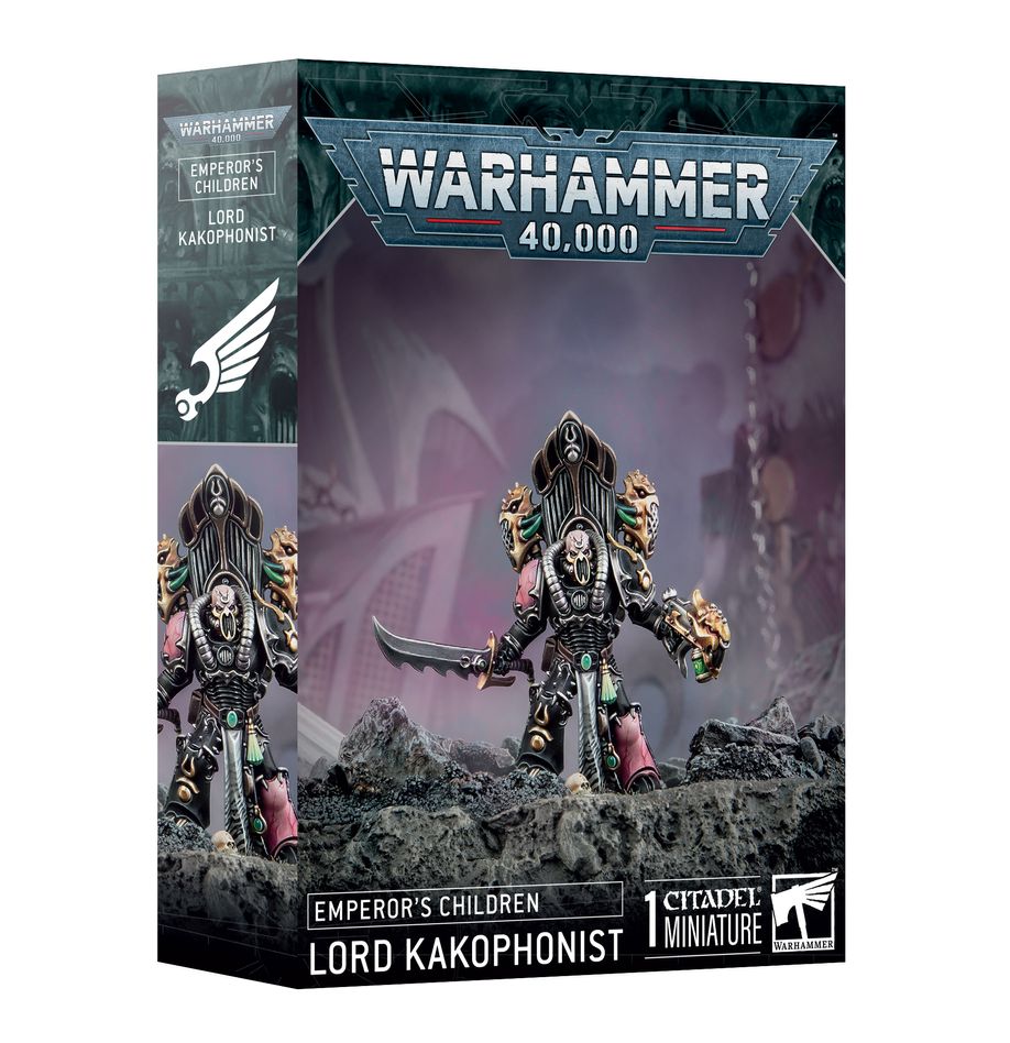 Emperor's Children: Lord Kakophonist miniature—an elite Slaanesh character for Warhammer 40K, wielding sonic weapons and leading Chaos forces with deadly music.