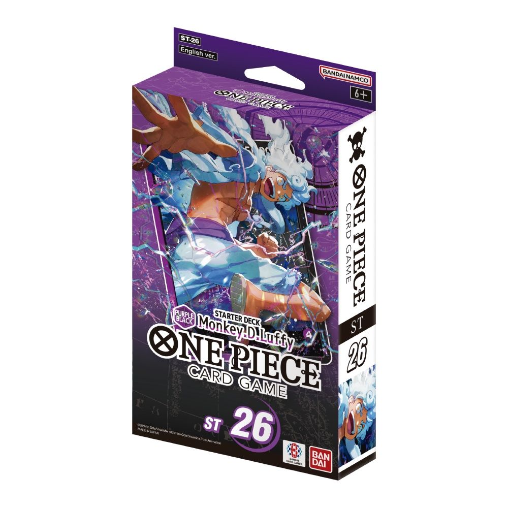 One Piece Card Game Starter Deck ST-26 – Monkey D. Luffy (Purple/Black) box with 51 cards and DON!! pack, official English version from Bandai, available at Game Roost NZ.