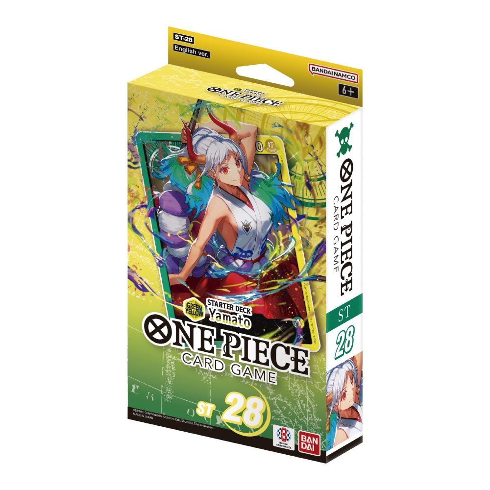 One Piece Card Game Starter Deck ST-28 – Yamato (Green/Yellow) box with 51 cards and DON!! pack, official English version from Bandai, available at Game Roost NZ.