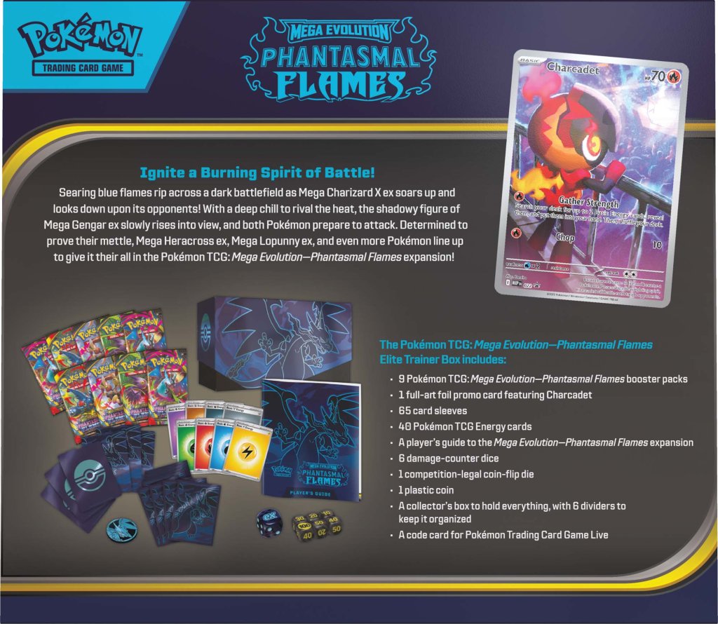 Pokémon TCG: Mega Evolution – Phantasmal Flames Elite Trainer Box available at Game Roost NZ