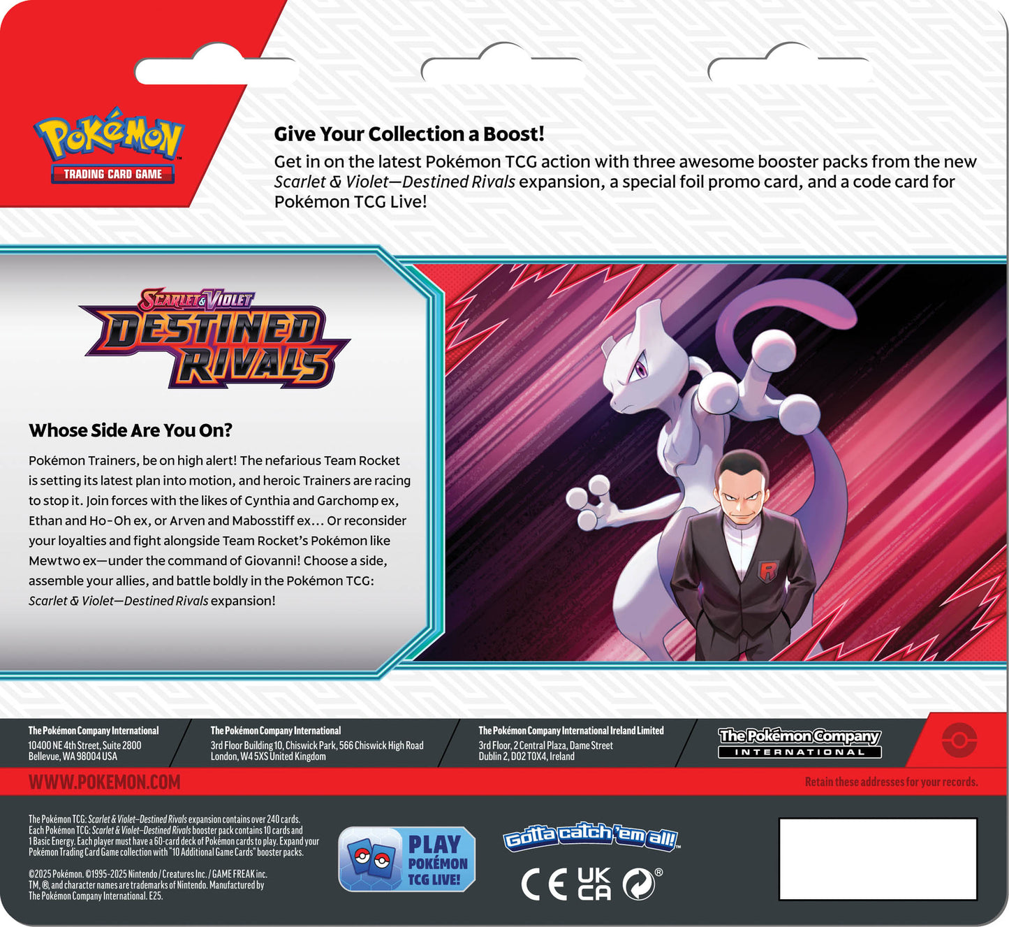 Pokémon TCG Scarlet & Violet: Destined Rivals Three Booster Blister pack with three booster packs, exclusive promo card, and collector’s coin – available now at Game Roost NZ