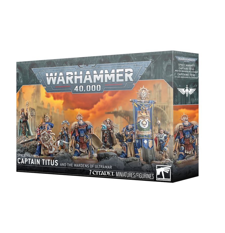 Space Marines Captain Titus and the Wardens of Ultramar – Warhammer 40,000 character and elite Ultramarines squad. Available at Game Roost NZ.