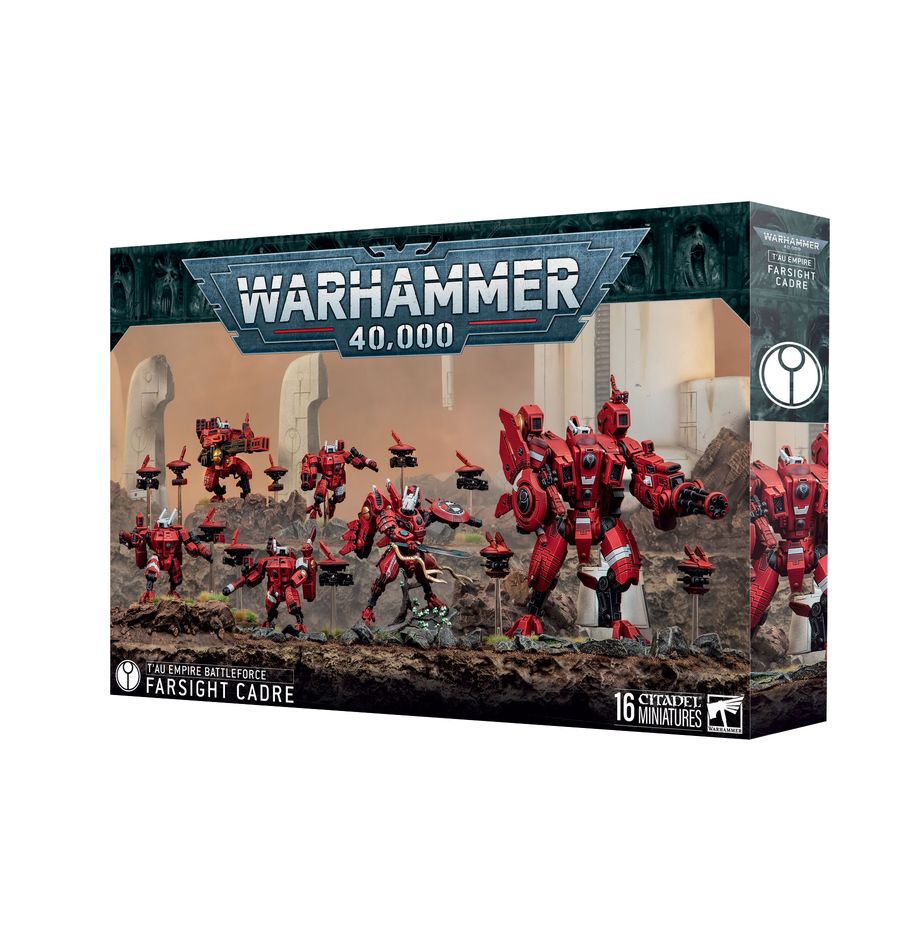 Warhammer 40,000 T’au Empire Battleforce: Farsight Cadre – Commander Farsight–led strike force with Battlesuits, Drones, and infantry. Available at Game Roost NZ.
