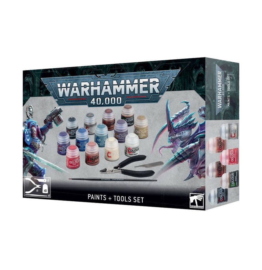 Warhammer 40,000 Paints and Tools Set – essential Citadel paint set and modelling tools available at Game Roost NZ – Auckland’s tabletop miniature store
