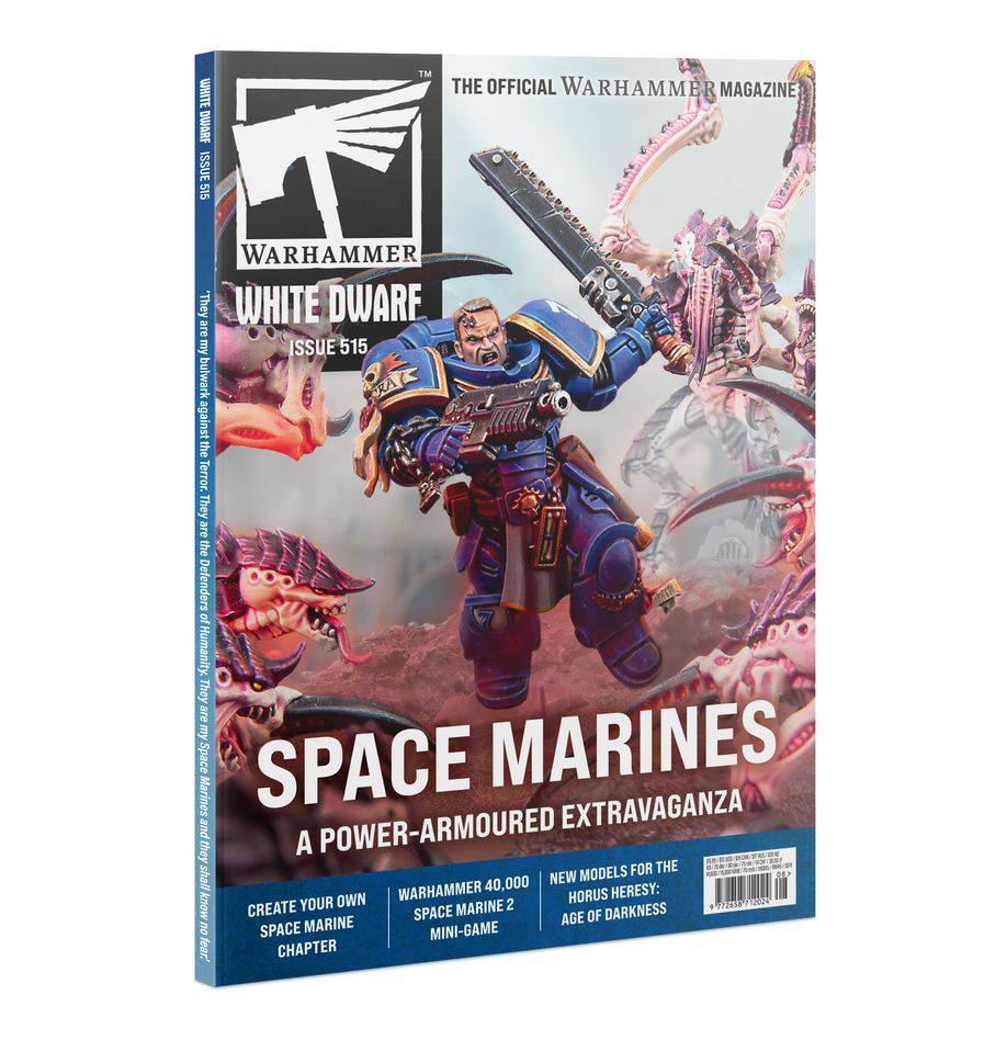 Warhammer White Dwarf magazine cover featuring Space Marines