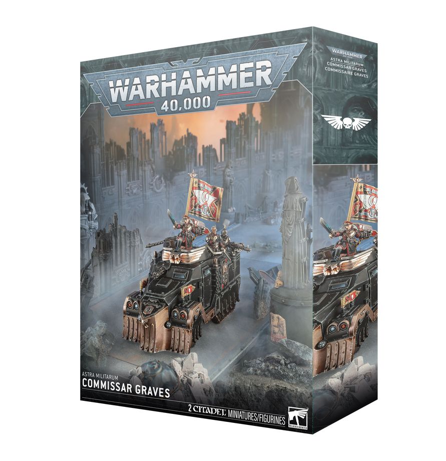 Astra Militarum Commissar Graves Warhammer 40,000 miniature at Game Roost NZ, depicting an Imperial Guard officer in formal uniform enforcing discipline on the battlefield.
