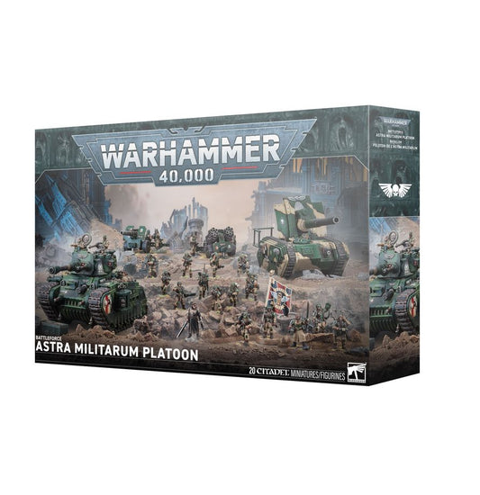 Battleforce Astra Militarum Platoon – Warhammer 40,000 army box featuring Imperial Guard infantry and vehicles. Available at Game Roost NZ.