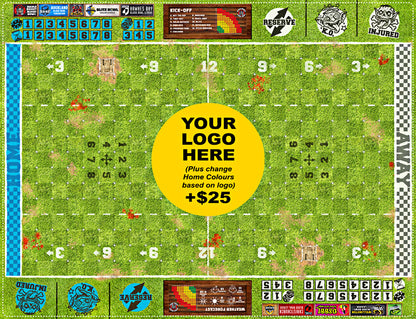 Custom Blood Bowl 11s Grass Pitch by Game Roost NZ – classic stadium field with optional team logo