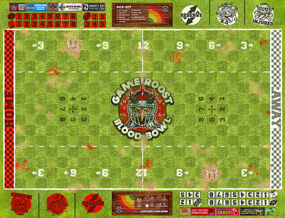 Custom Blood Bowl 11s Grass Pitch by Game Roost NZ – classic stadium field with optional team logo