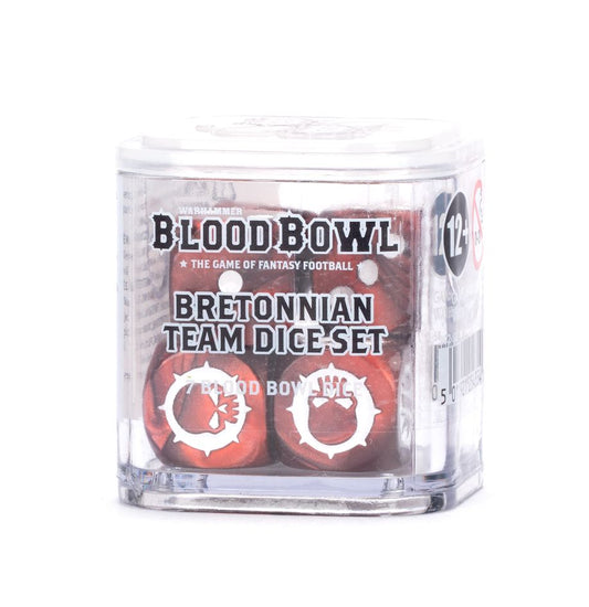 Blood Bowl Bretonnian Team Dice Set – Themed Red and White dice designed for the Brionne Barons. Official Games Workshop accessory available at Game Roost NZ.