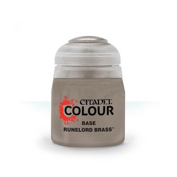 Citadel Base: Runelord Brass 12ml – premium base paint for Warhammer miniatures. Available at Game Roost NZ.