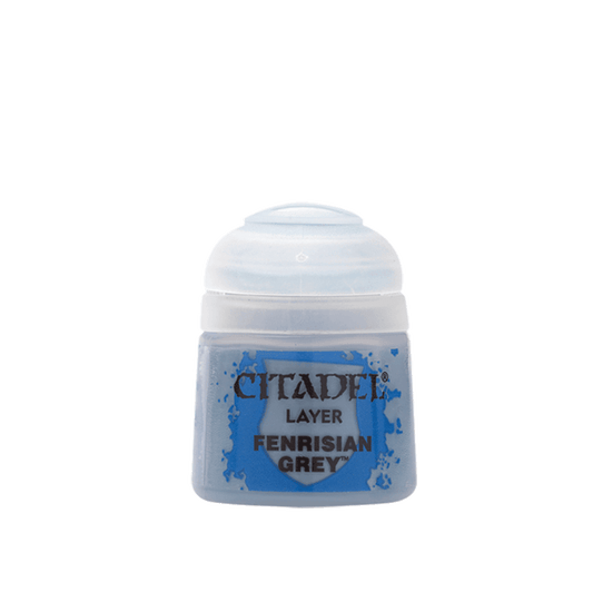 Citadel Layer Fenrisian Grey 12ml – pale blue-grey acrylic paint by Games Workshop for highlighting miniatures, available at Game Roost