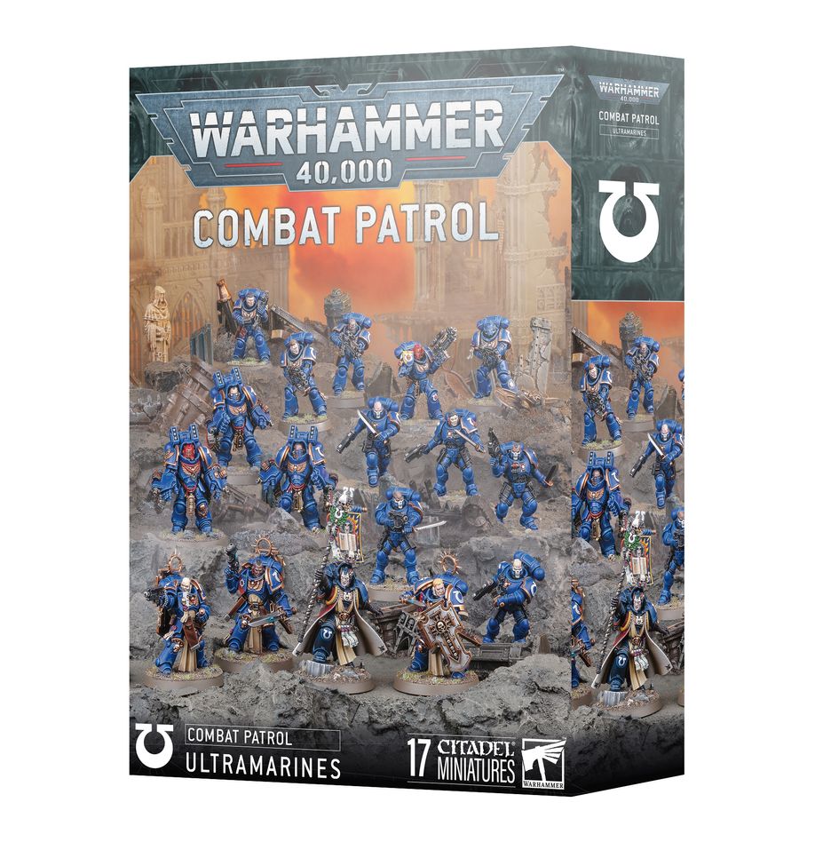 Combat Patrol: Ultramarines – Warhammer 40,000 starter box featuring Space Marine infantry, HQ, and vehicles. Available at Game Roost NZ.