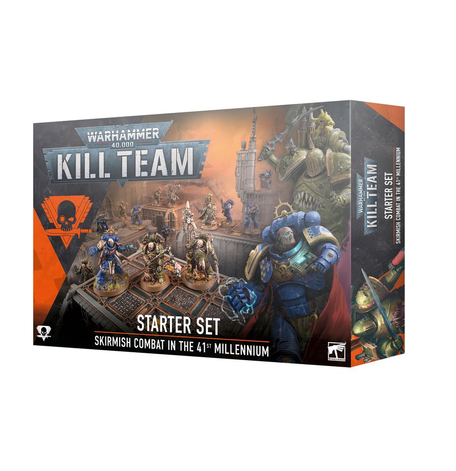 Kill Team: Starter Set – Warhammer 40,000 box set, featuring miniatures from two opposing factions ready for skirmish battles, including models, dice, and cards, official product image available at Game Roost NZ.