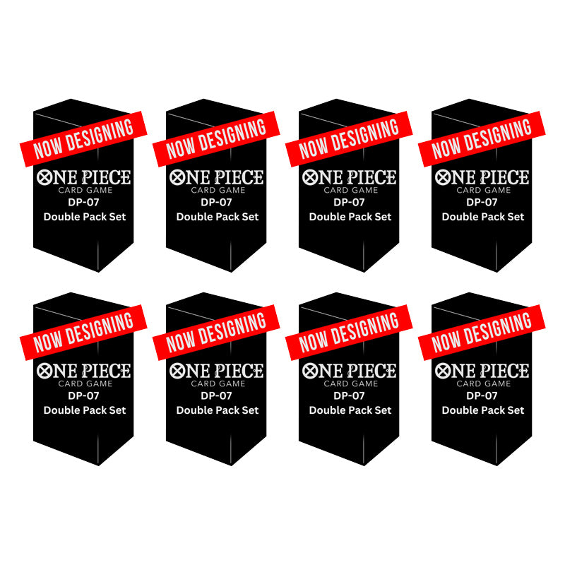 One Piece Card Game: Double Pack Display [DP-07] box featuring colorful artwork of popular characters like Luffy and Zoro, with each pack containing two booster packs and limited edition promotional cards.