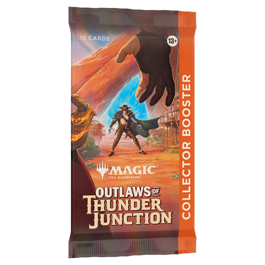 Magic: The Gathering – Outlaws of Thunder Junction Collector Booster Pack featuring western-themed artwork, in stock at Game Roost NZ