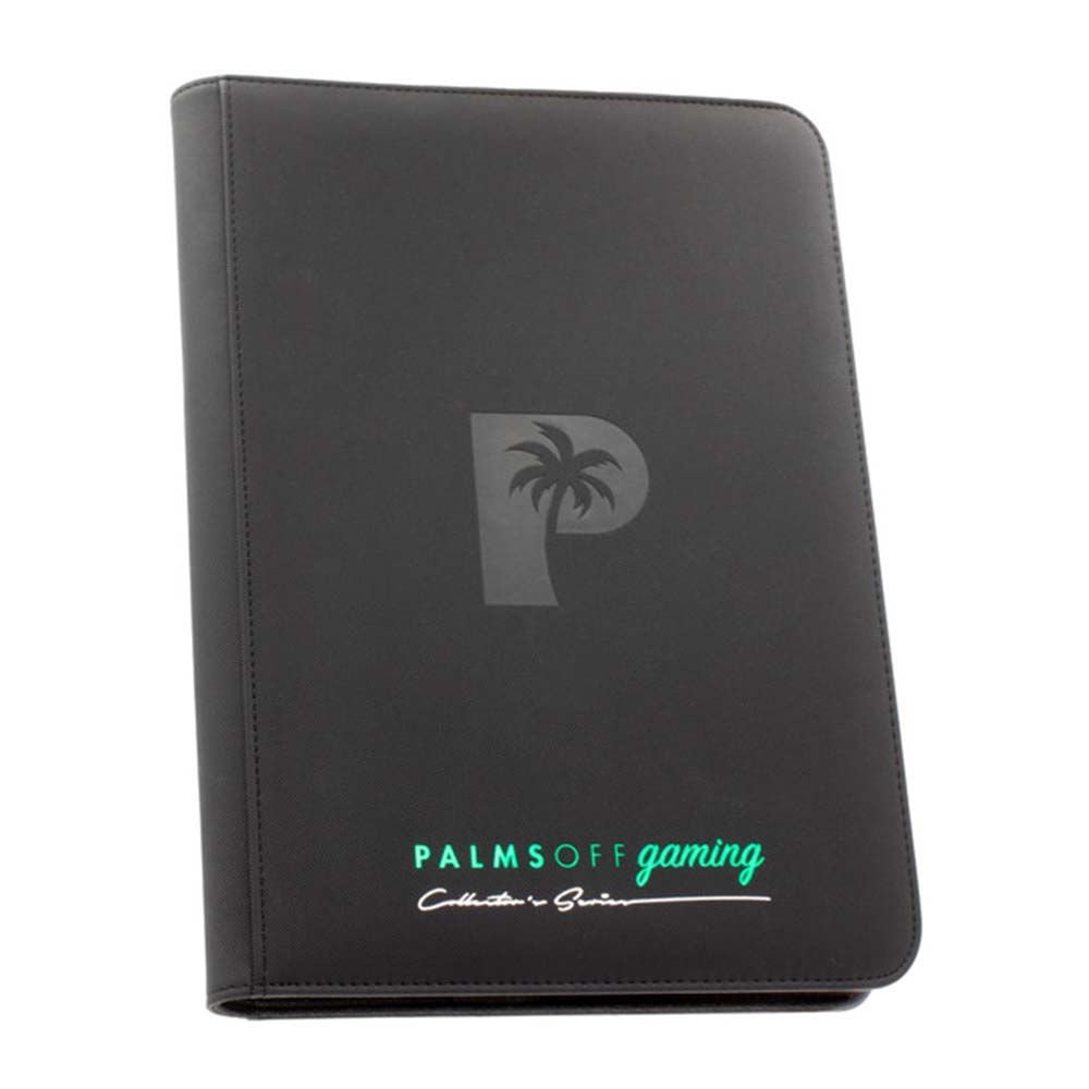 Palms Off Collector’s Series 4‑Pocket Zip Binder – textured PU leather, steel zip, 160 card slots, Game Roost NZ