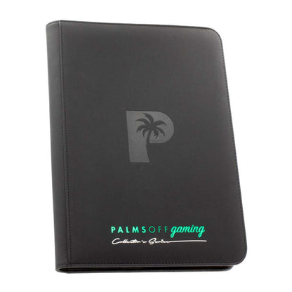 Palms Off Collector’s Series 4‑Pocket Zip Binder – textured PU leather, steel zip, 160 card slots, Game Roost NZ