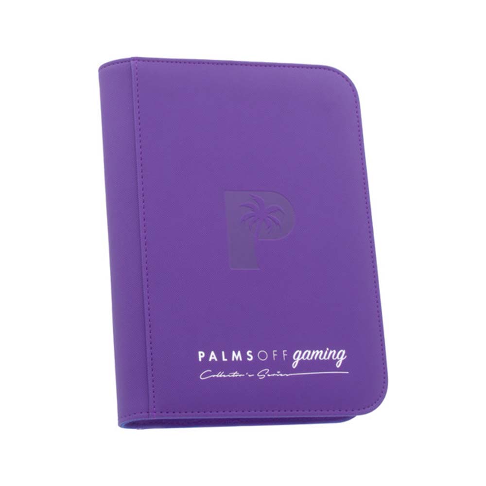 Palms Off Collector’s Series 4‑Pocket Zip Binder – textured PU leather, steel zip, 160 card slots, Game Roost NZ