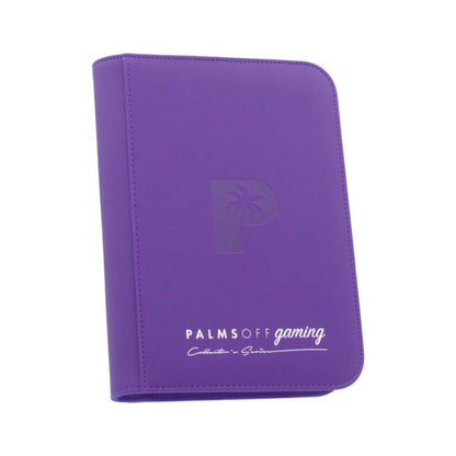 Palms Off Collector’s Series 4‑Pocket Zip Binder – textured PU leather, steel zip, 160 card slots, Game Roost NZ