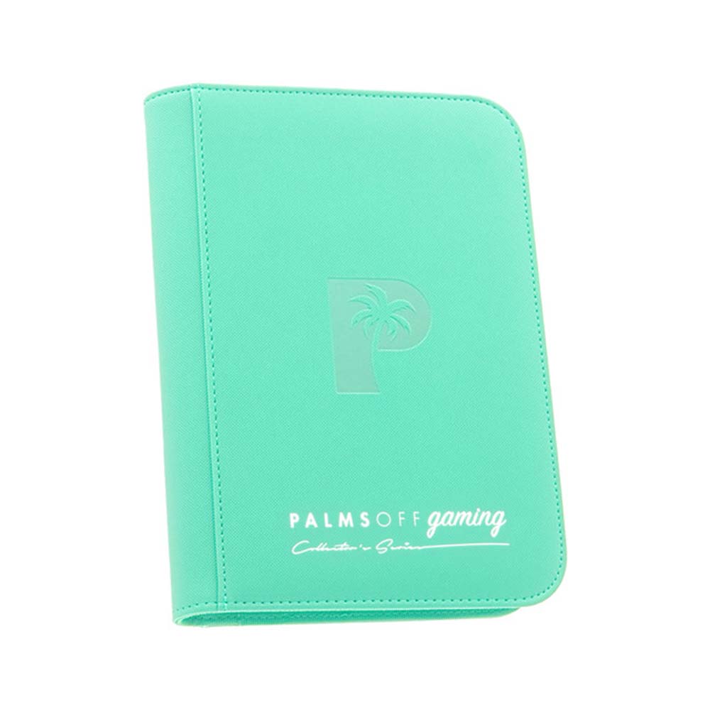 Palms Off Collector’s Series 4‑Pocket Zip Binder – textured PU leather, steel zip, 160 card slots, Game Roost NZ