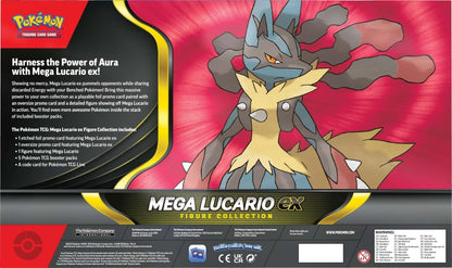 Pokémon TCG Mega Lucario EX Figure Collection box with promo card, Lucario figure, and booster packs – available at Game Roost NZ.