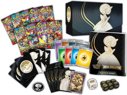 Pokémon TCG Mega Evolution Elite Trainer Box – Game Roost NZ sealed ETB with card sleeves, energy cards, and Mega Evolution promos