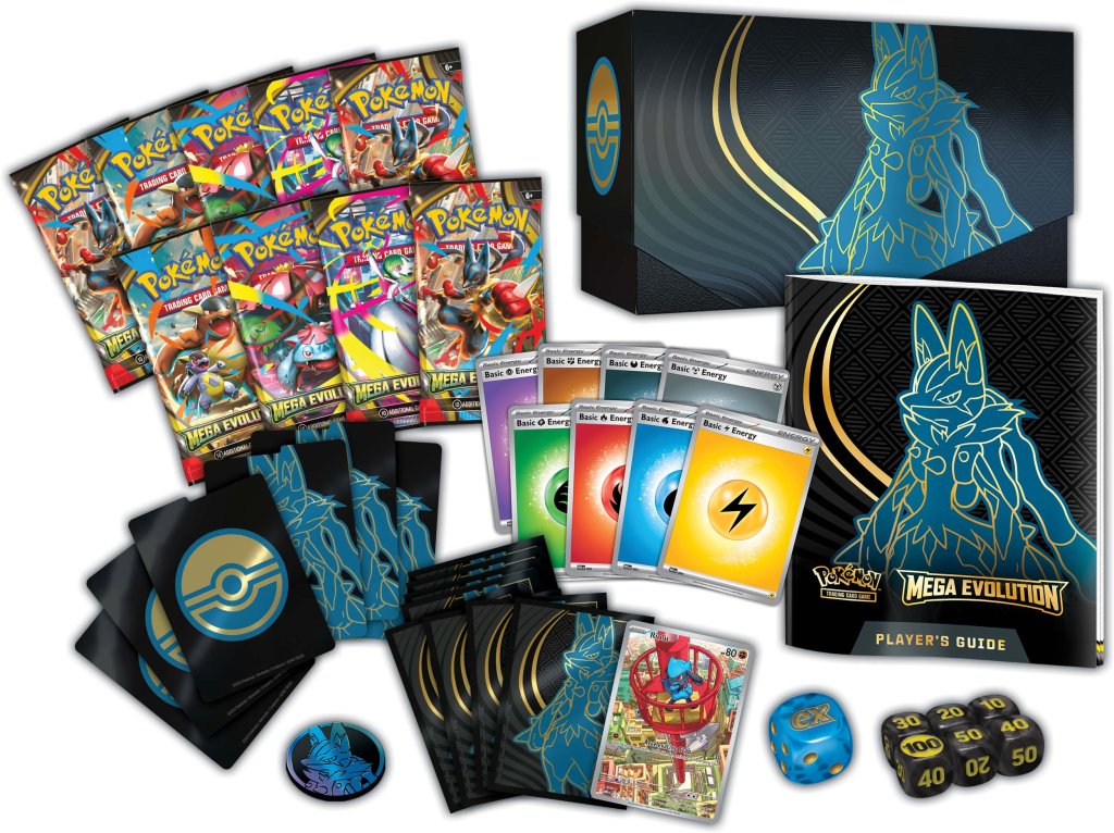 Pokémon TCG Mega Evolution Elite Trainer Box – Game Roost NZ sealed ETB with card sleeves, energy cards, and Mega Evolution promos