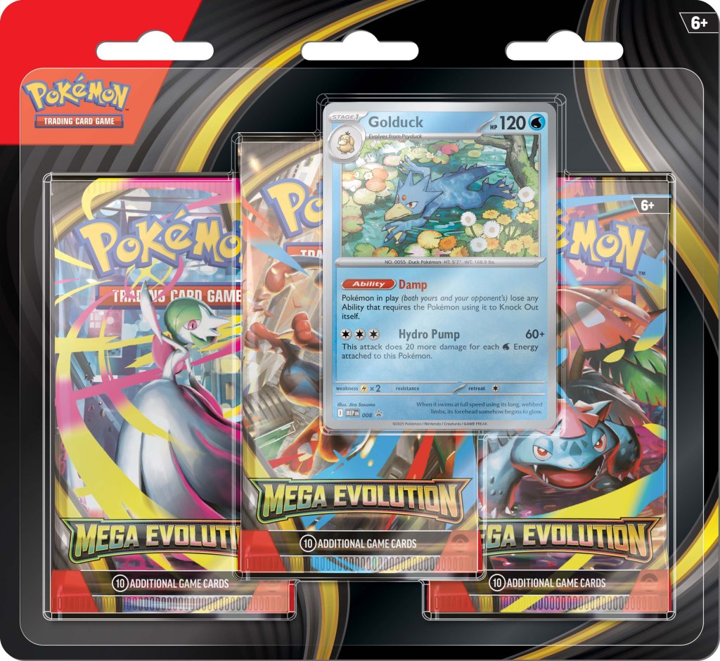 Pokémon TCG Mega Evolution Three Booster Blister – Game Roost NZ exclusive blister pack with 3 XY-era boosters and Mega Evolution promo card