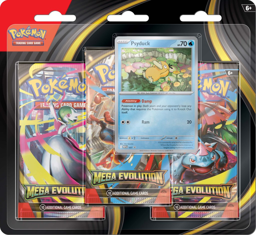 Pokémon TCG Mega Evolution Three Booster Blister – Game Roost NZ exclusive blister pack with 3 XY-era boosters and Mega Evolution promo card