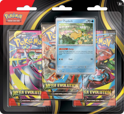 Pokémon TCG Mega Evolution Three Booster Blister – Game Roost NZ exclusive blister pack with 3 XY-era boosters and Mega Evolution promo card
