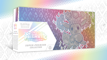 Pokémon TCG Scarlet & Violet 8.5 Prismatic Evolutions Super Premium Collection box with promo cards and booster packs – available at Game Roost NZ.