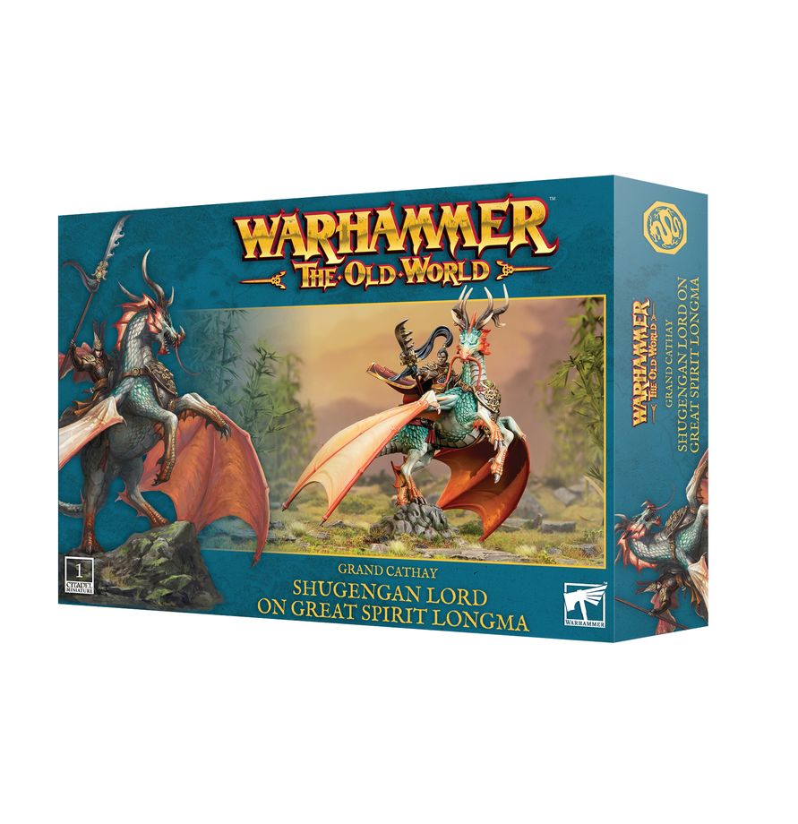 Shugengan Lord on Great Spirit Longma – Warhammer The Old World mounted character miniature for the Grand Cathay faction. Available at Game Roost NZ.