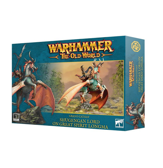 Shugengan Lord on Great Spirit Longma – Warhammer The Old World mounted character miniature for the Grand Cathay faction. Available at Game Roost NZ.