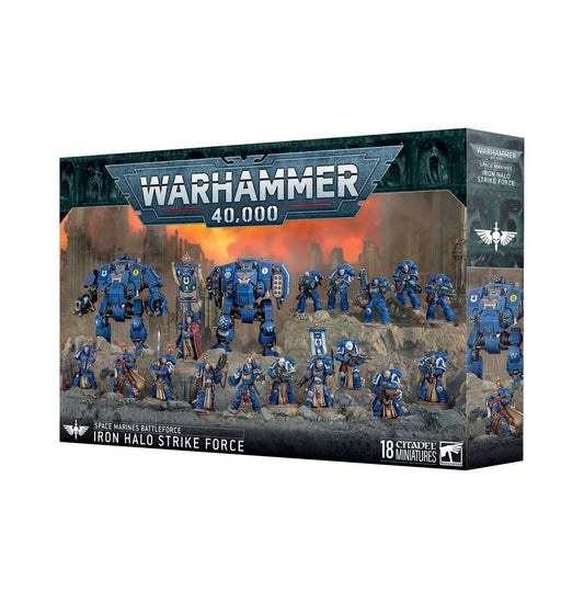 Warhammer 40,000 Space Marines Battleforce: Iron Halo Strike Force – Elite Primaris units including HQ, infantry, and vehicles for a powerful Adeptus Astartes army. Available at Game Roost NZ.