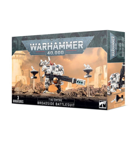 T’au Empire Broadside Battlesuit heavy support unit for Warhammer 40,000, equipped with powerful rail weapons. Available at Game Roost NZ.