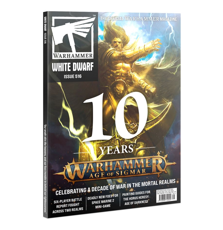 Warhammer White Dwarf Issue 516 magazine – September 2025 edition featuring new lore, hobby guides, and exclusive rules and Celebrating 10 years!
