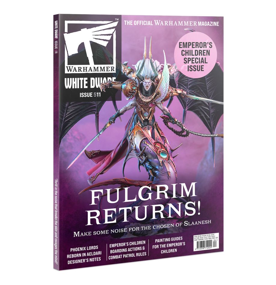 White Dwarf Issue 511 – Emperor’s Children Special, featuring Slaanesh-themed content for Warhammer 40,000. Available at Game Roost, Auckland