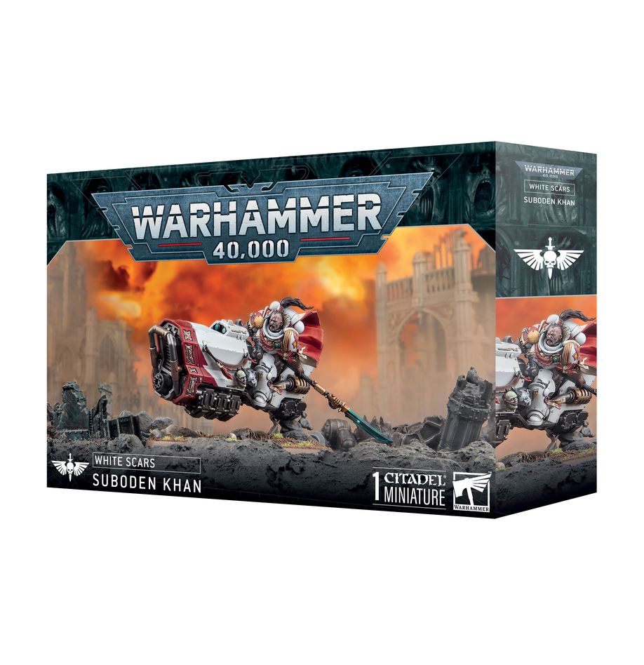 White Scars Suboden Khan miniature – Warhammer 40,000 mounted Space Marines character. Available at Game Roost NZ.
