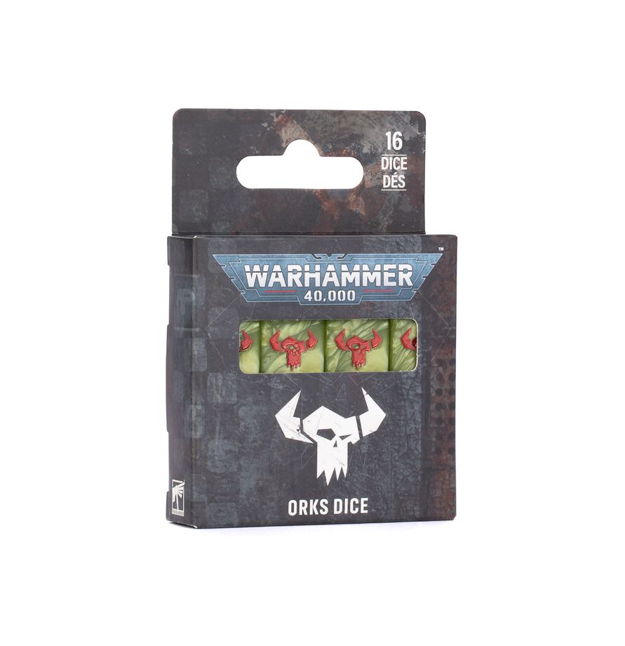 Warhammer 40K Orks dice set for tabletop gaming.