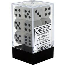 Chessex D6 16mm Dice Block (12 dice) - Frosted
